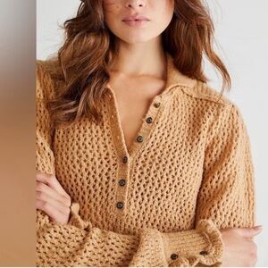Free People Snowdrift Pullover In Camel Knit Sweater